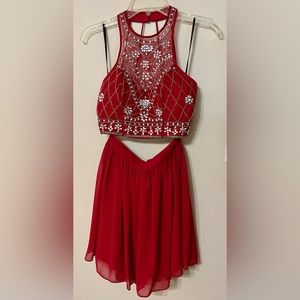 ✳️ B Darlin Red 2 Piece Sparkly Embellished Fit & Flare Dress ~ Size 1/2